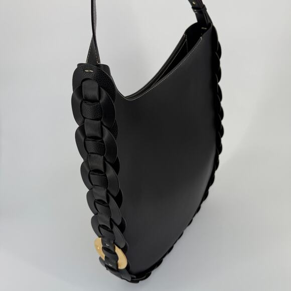 Chloe Darryl Hobo Bag Black Grained Leather Large Tote Shoulder With Pouch Auth - Picture 4 of 16